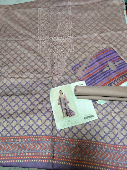 Sale sapphire embroided lawn 3pc with plain trouser