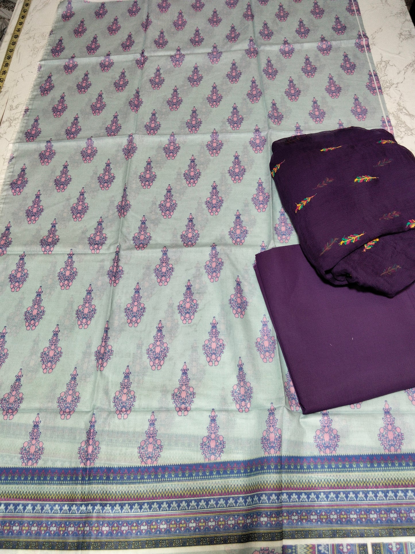 Sale printed lawn 2pc with plain trouser+ breeze embroided pure chiffon dupatta