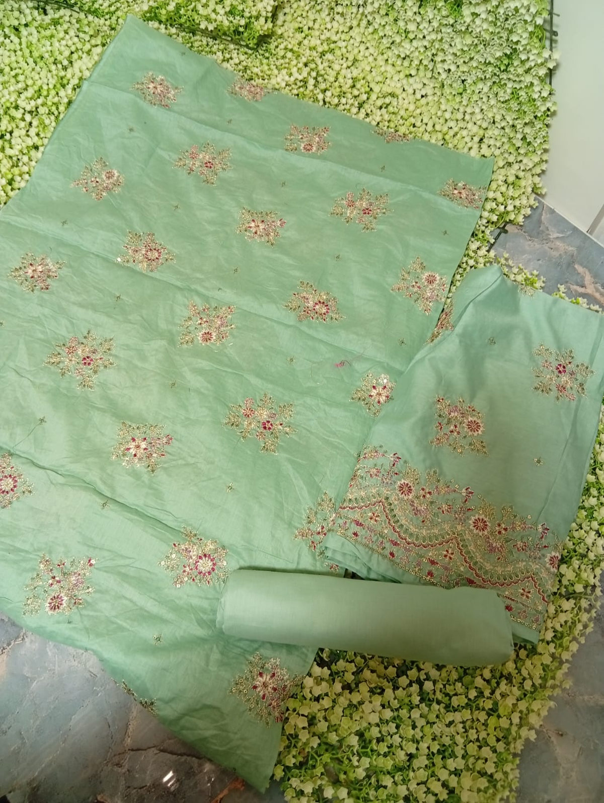 Batik embroided lawn shirt with plain trouser