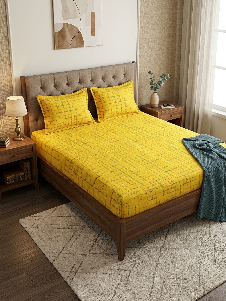 pure cotton stuff king size bed sheet with 2 pillow covers