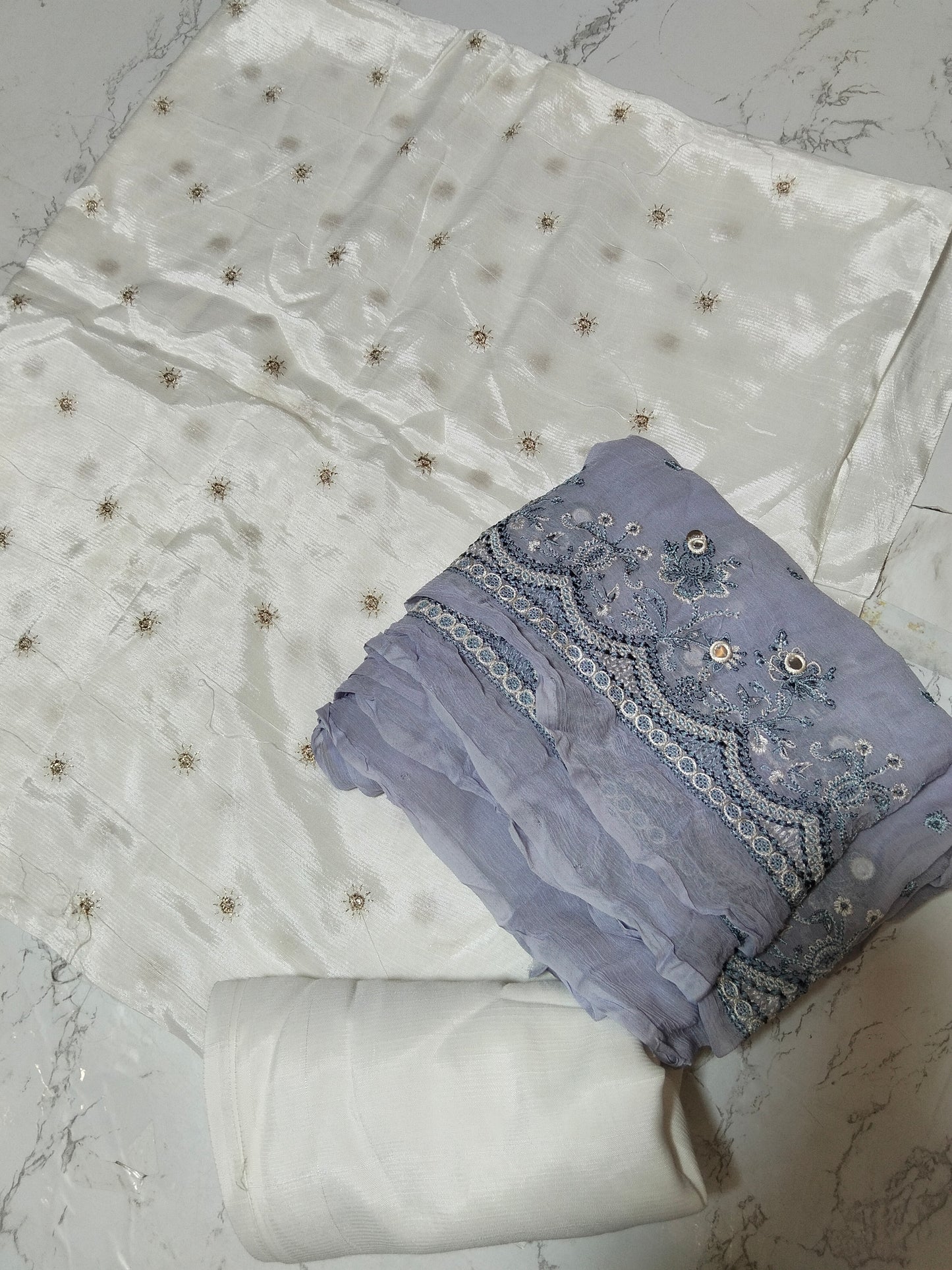 Sale embroided row silk 2pc+ embroided chiffon dupatta