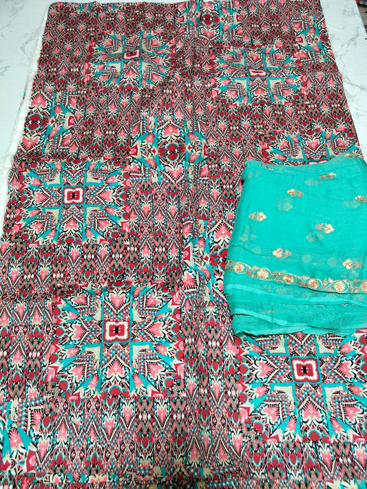 Sale printed lawn 2pc+breeze embroided pure chiffon dupatta