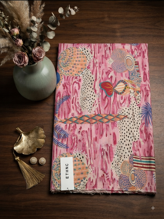 Ethnic printed viscose raw silk shirt fabric