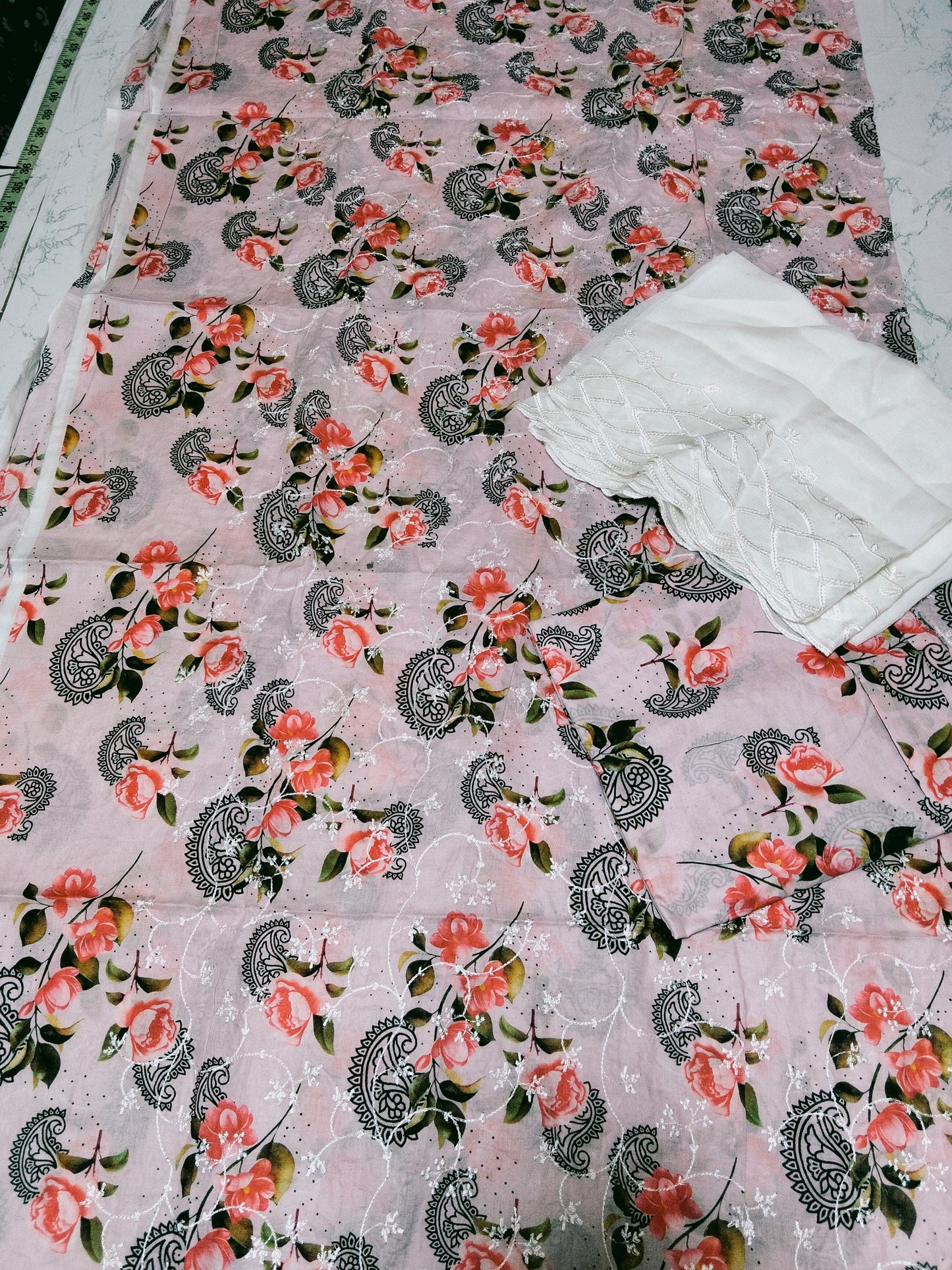 Embroided lawn 2pc with printed trouser +chiffon dyeable dupatta