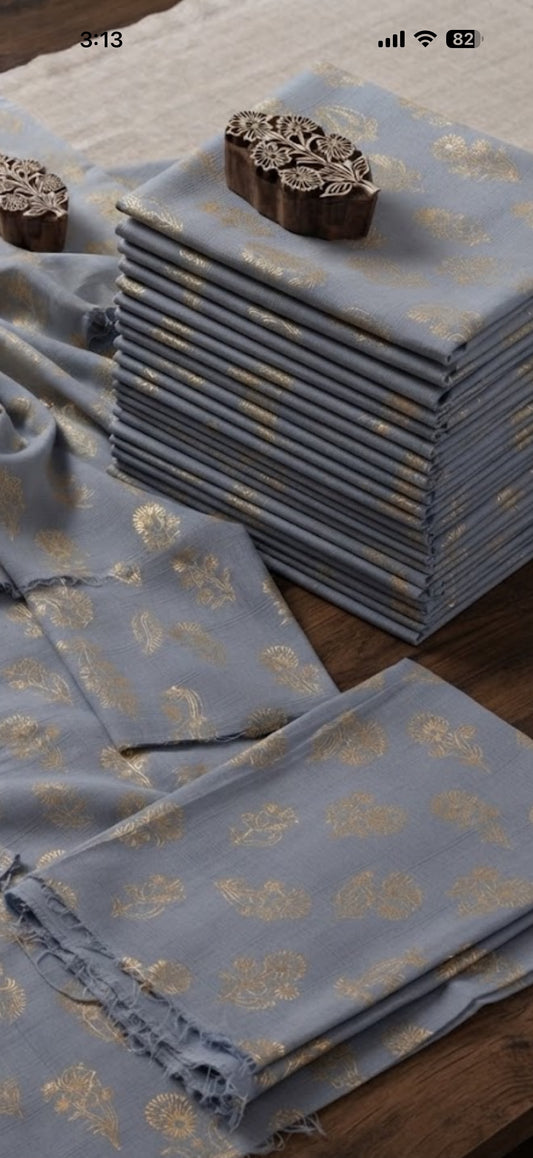 Block printed raw silk 2 pc