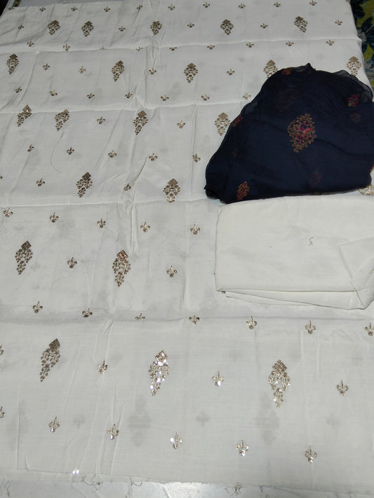 Sale embroided row silk 2pc+ breeze embroided pure chiffon dupatta