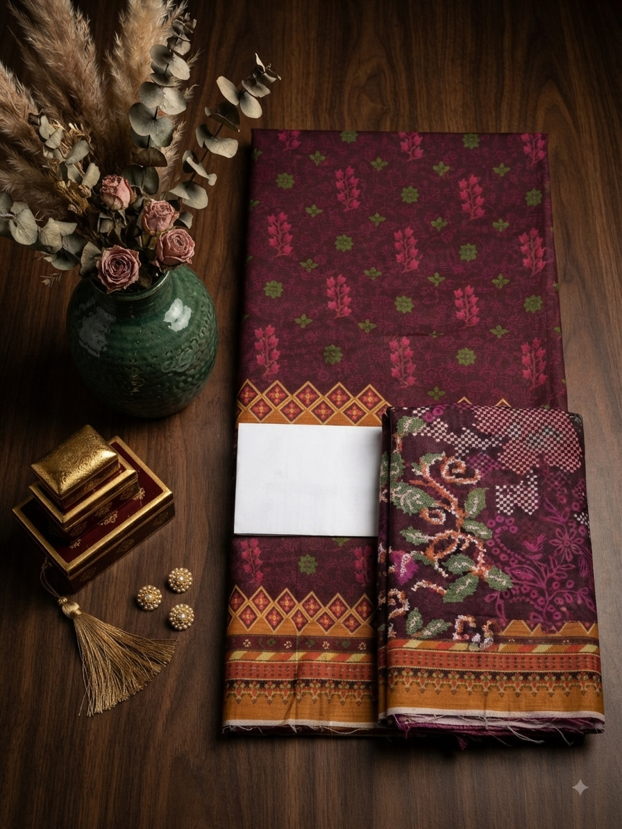 Sale printed khadar 2pc shirt and printed wool shawl