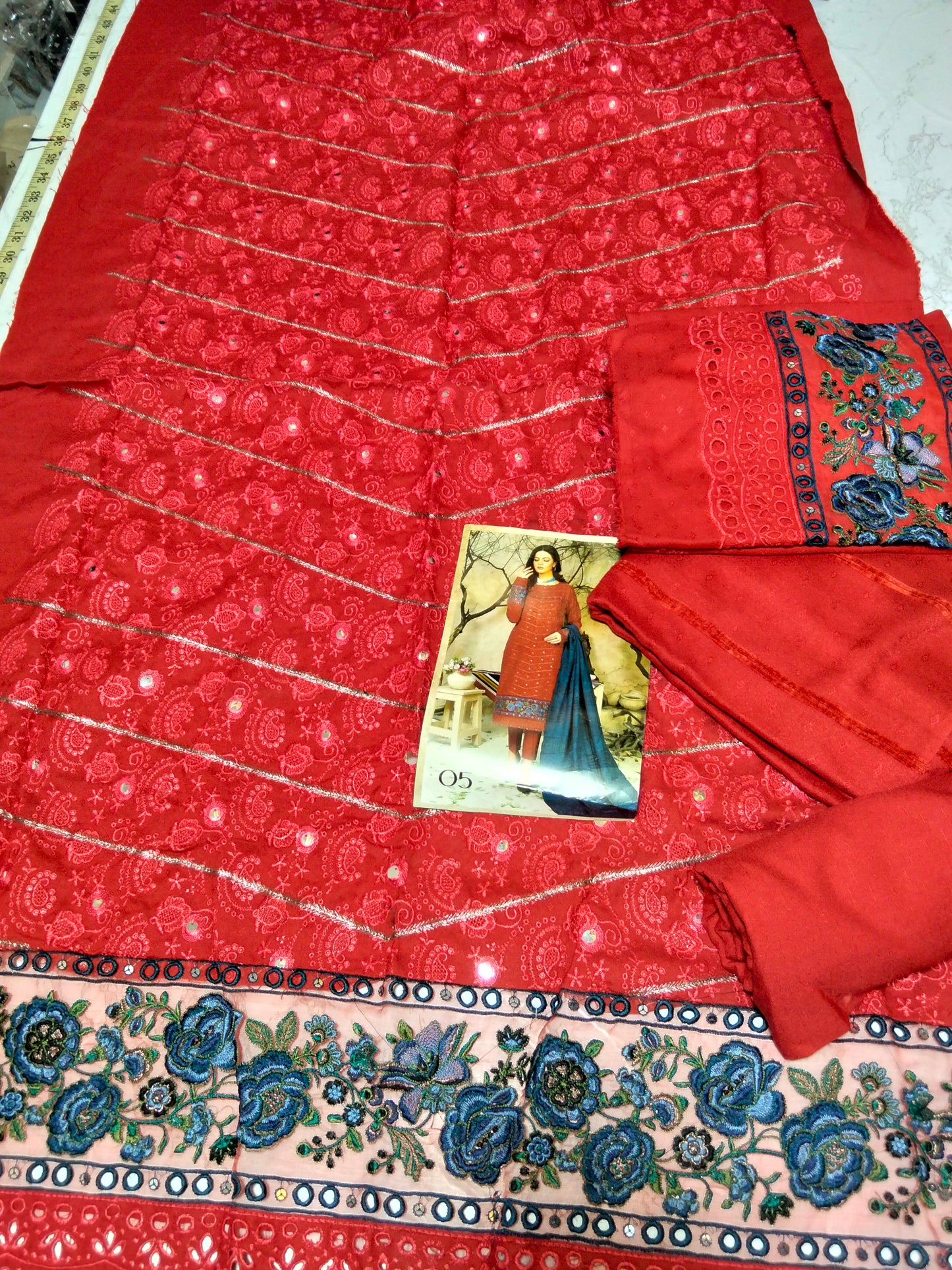 Sale embroided winter 3pc with plain trouser and embroided patches