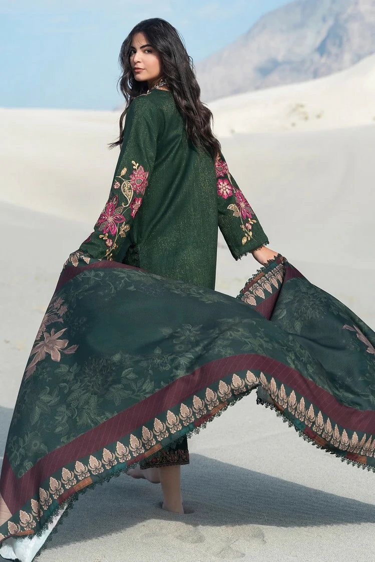 Charizma poshima 3pc unstitched embroided peach leather with printed wool shawl