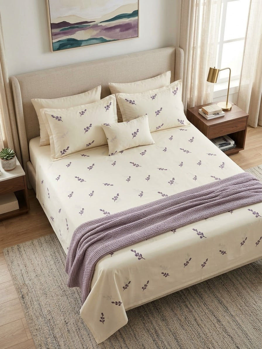 Bareeze home embroided cotton king size bedsheet with 2 pillow covers and 1 cushion cover