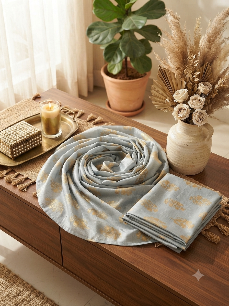 Block printed raw silk 2 pc