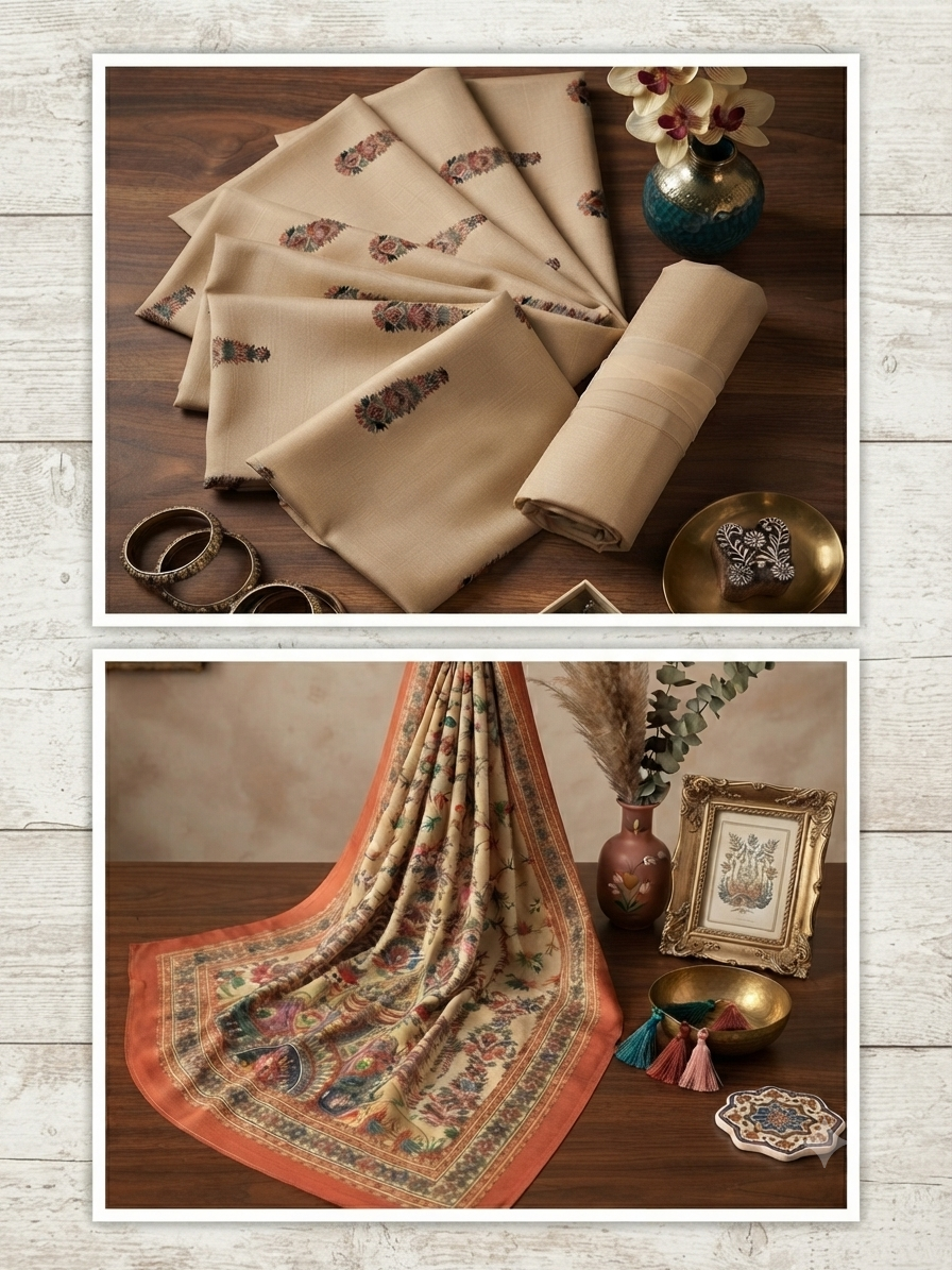 Code I pashmina qalamkar printed winter 3 pc