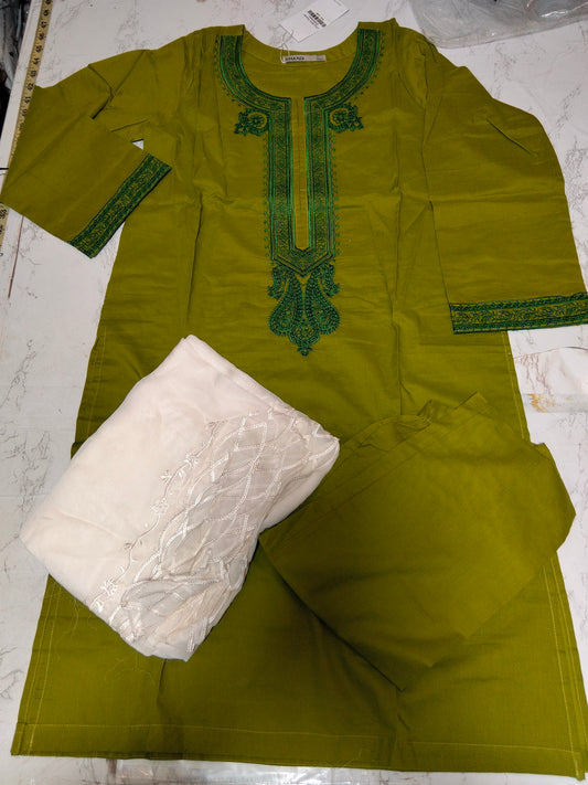 Sale embroided lawn 2pc stitch shirt and trouser ( Ch. 22)(length. 39) trouser (length. 39) + embroided pure chiffon dupatta