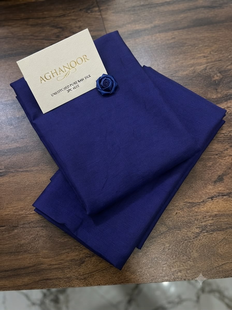Agha Noor navy blue raw silk 2 pc dyeable