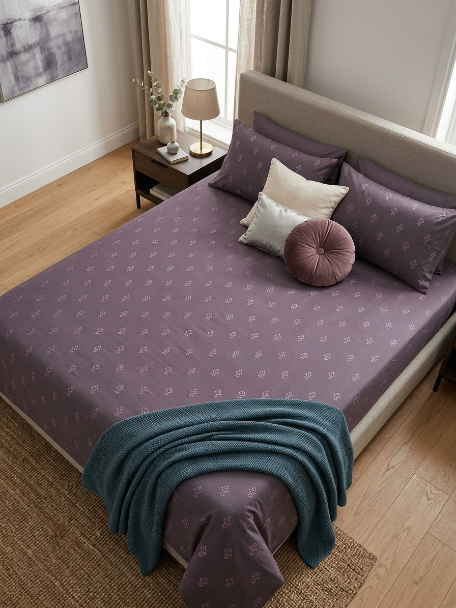 Bareeze home embroided cotton king size bedsheet with 2 pillow covers and 1 cushion cover