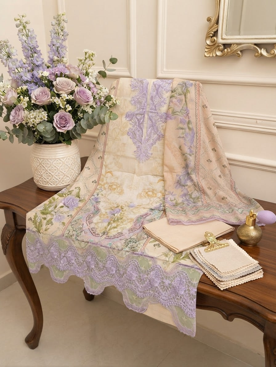 Mushq Roheenaz white Camellia embroided 3pc