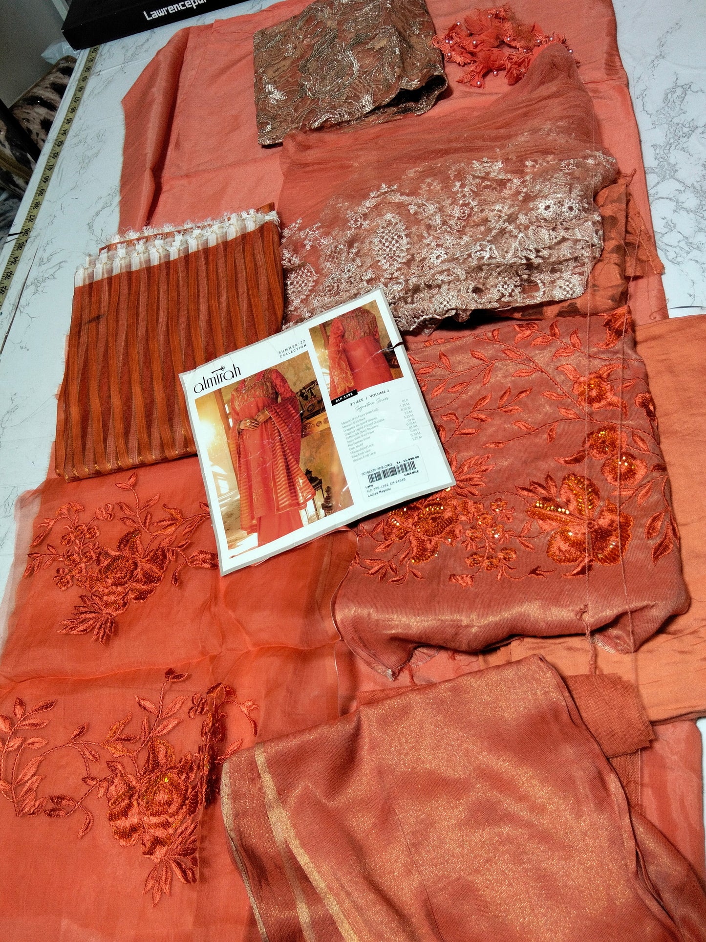 Sale Almirah summer collection embroided front cotton silk dyed trouser with organza dupatta with inner fabric