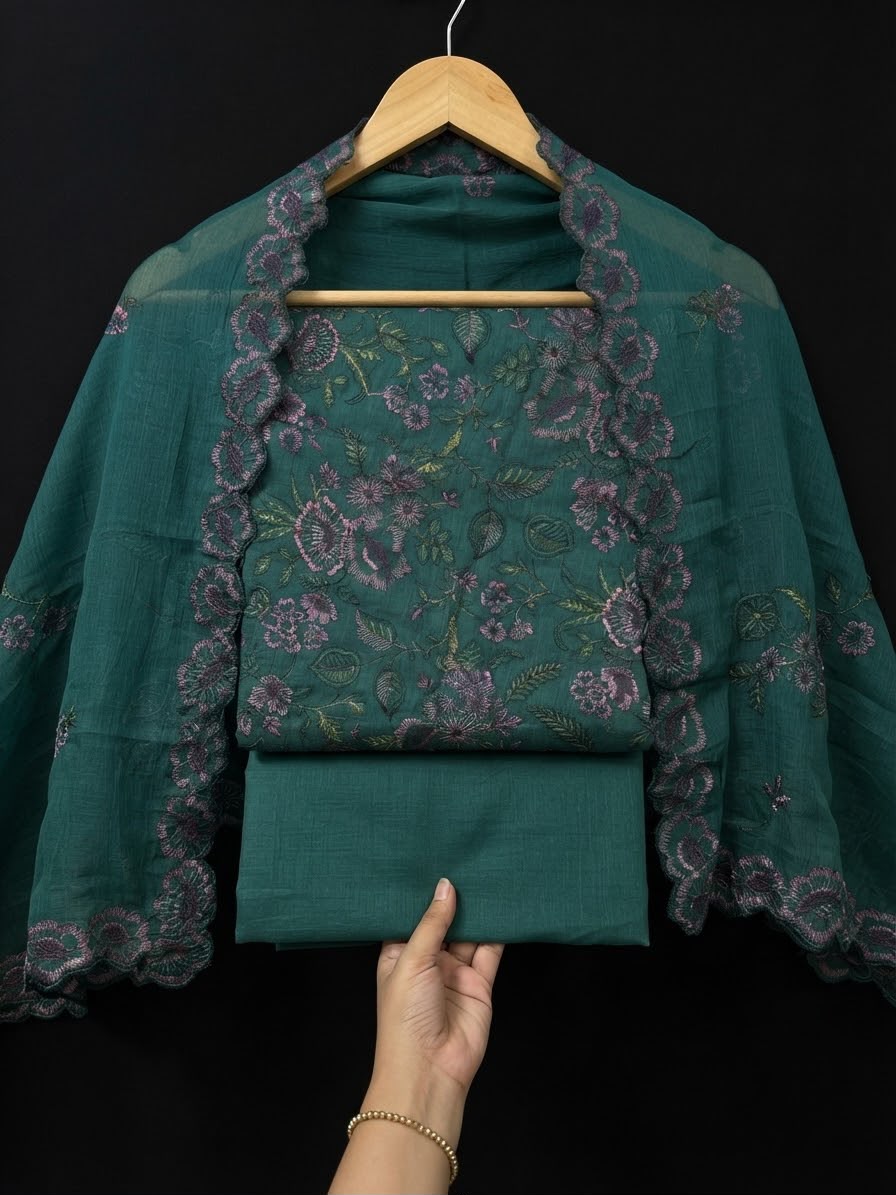 Alaya bareeze embroidery style karandi 3pc with chiffon embroided duppata 2 side embroidery