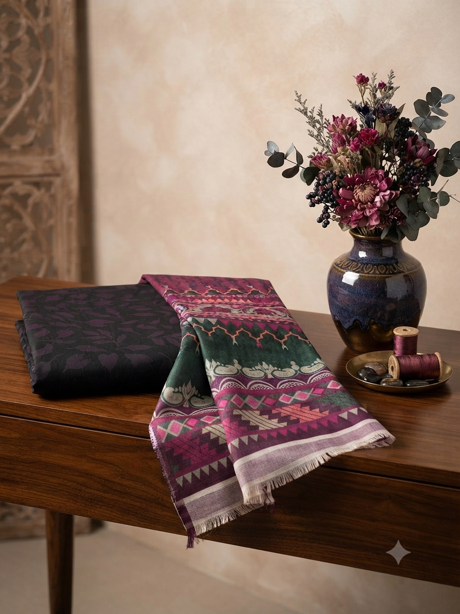 Sale Jazmine by baroque printed linen 3pc with printed wool shawl winter