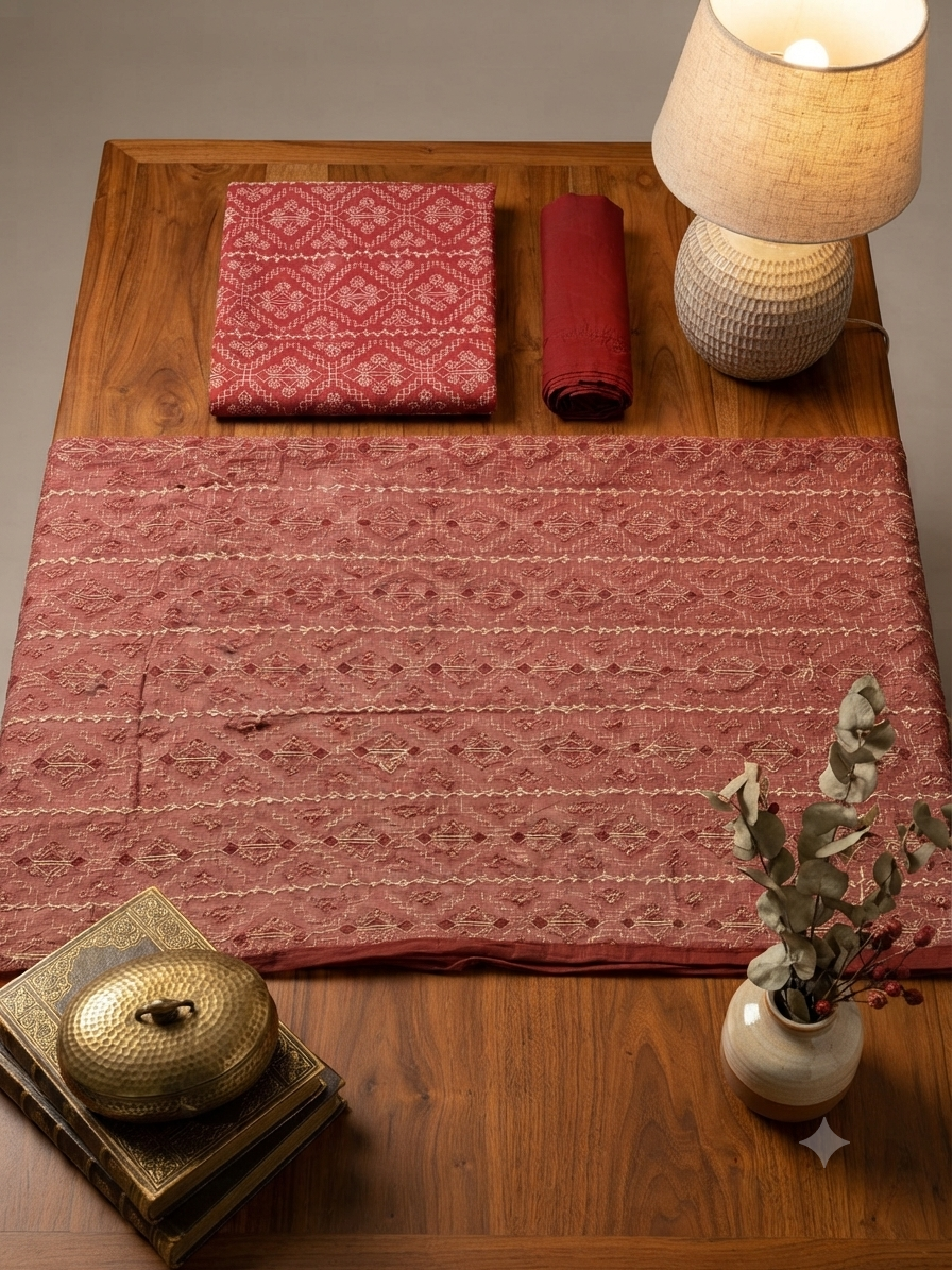 Sale Breeze embroided karandi fabric 3pc with plain trouser and embroided chiffon dupatta