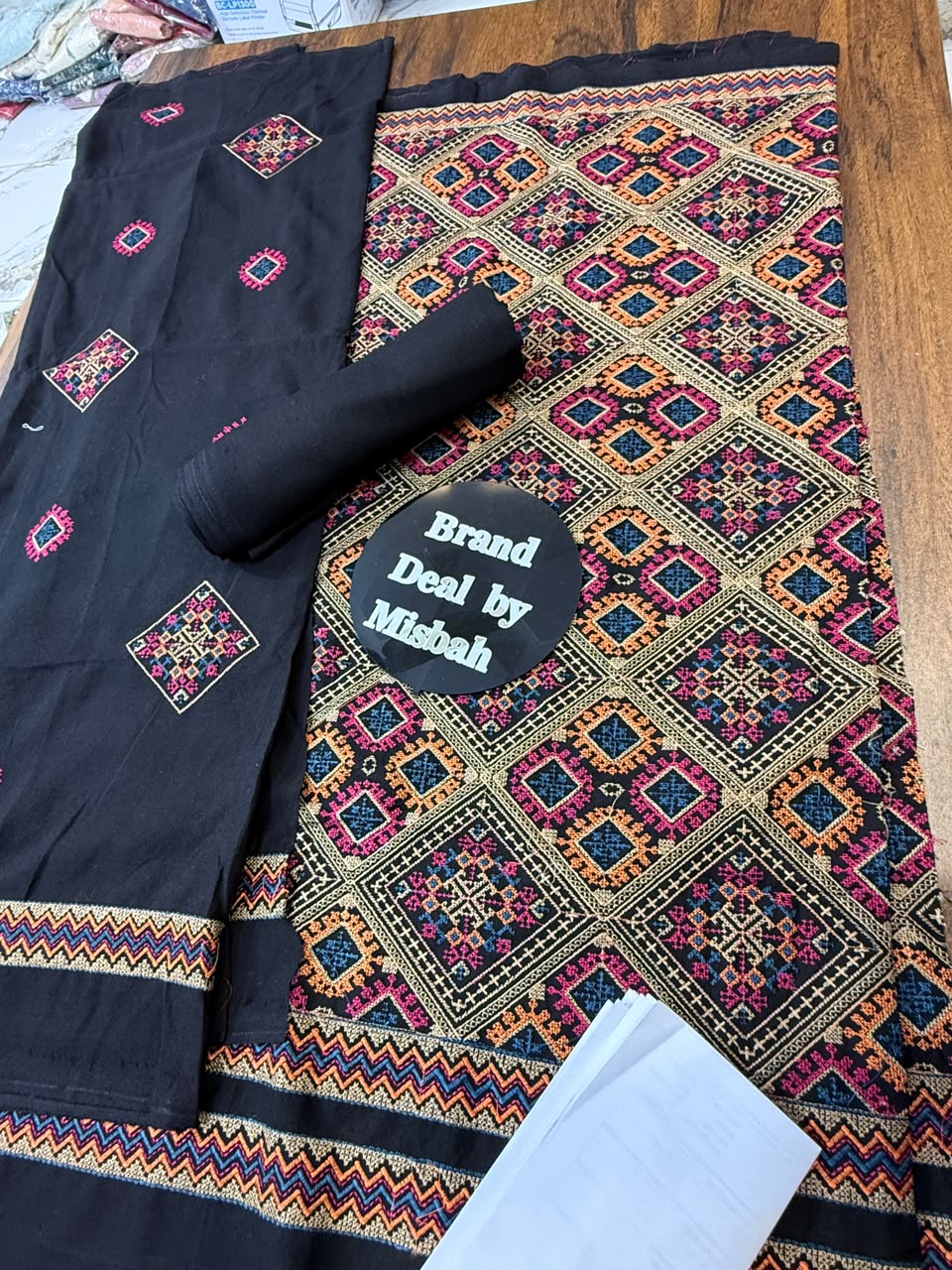 Black Luxury embroided karandi 3pc with heavy embroided shawl light embroided shirt plain trouser