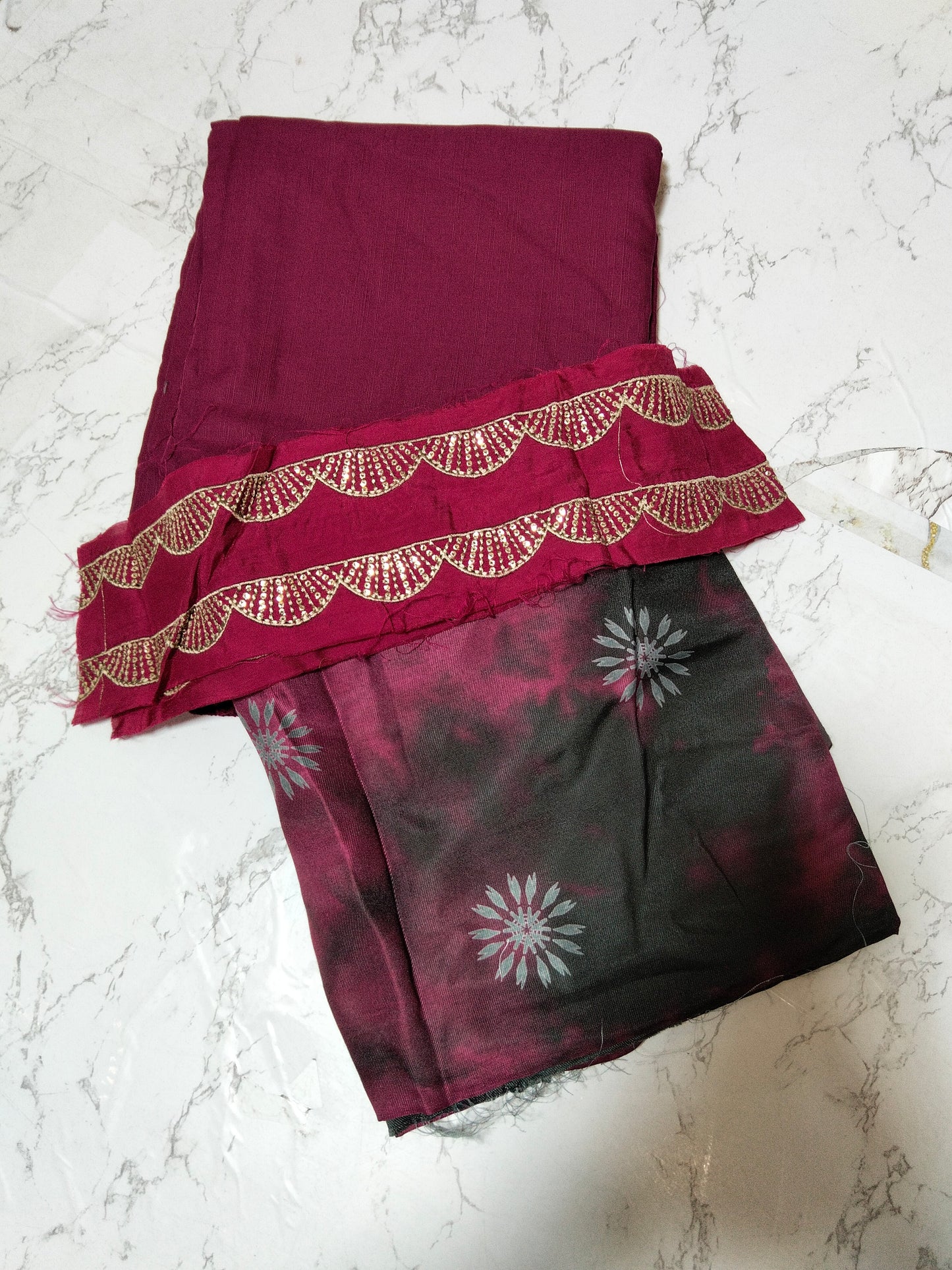 Sale Baroque plain khadar shirt and trouser with printed wool shawl with embroided patche (complete 3pc) winter