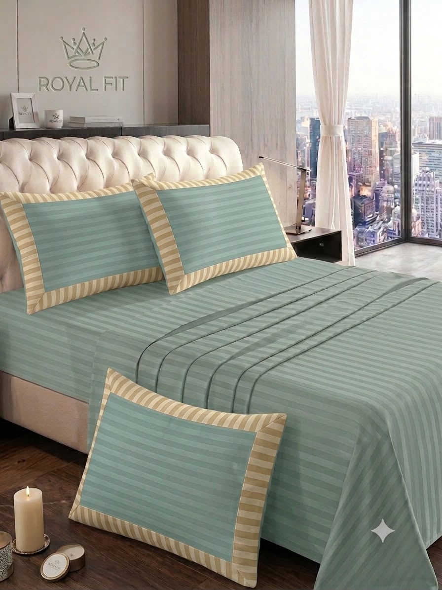 Aqua Fitted bed sheet & 2 pillow covers leather embosed cotton satin stuff
king size