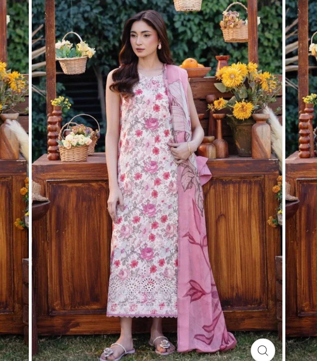 Sale yards embroided lawn 3pc printed chiffon dupatta with dyed cotton trouser