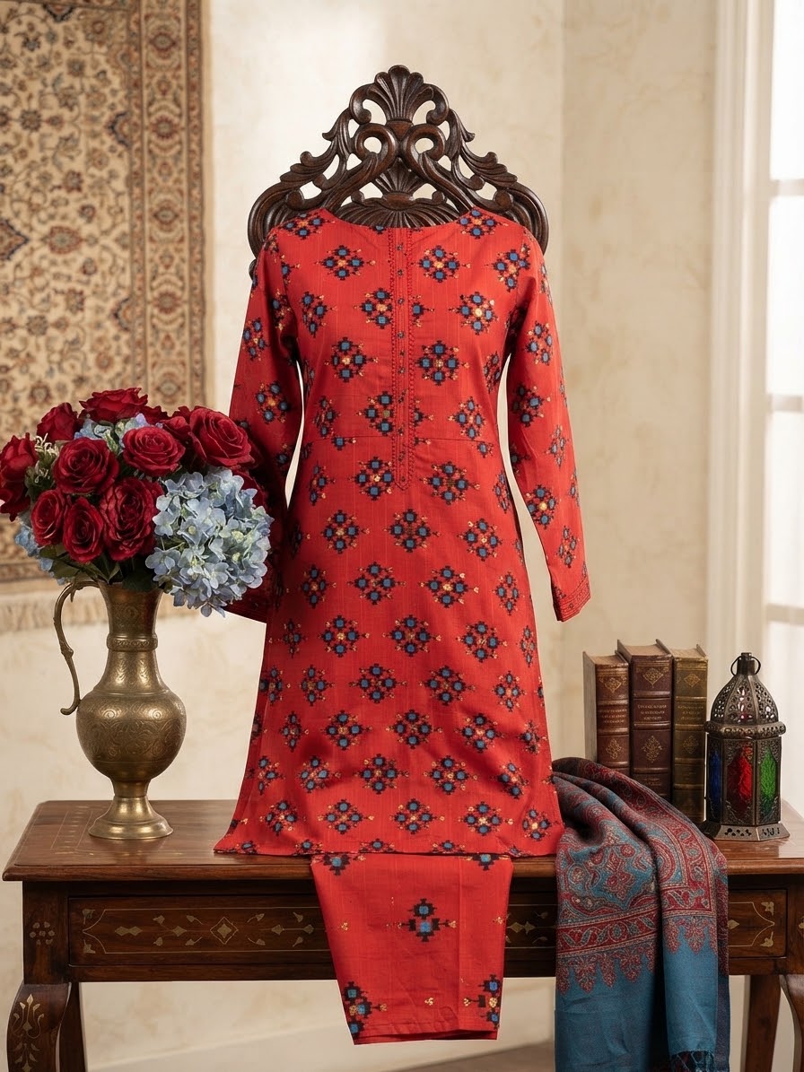 Sale  Allover printed khadar shirt and trouser (unstitched)