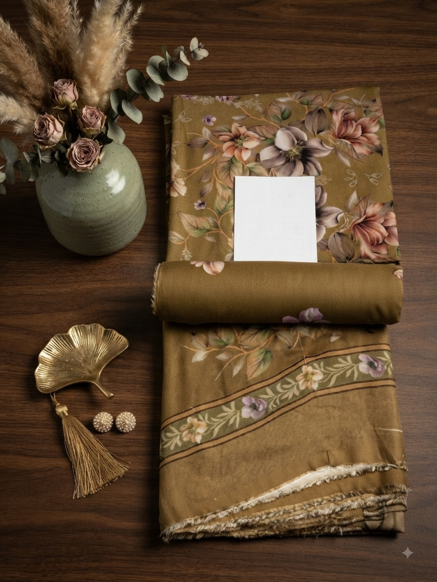 Sale  printed linen 3pc with printed wool shawl complete 3pc winter