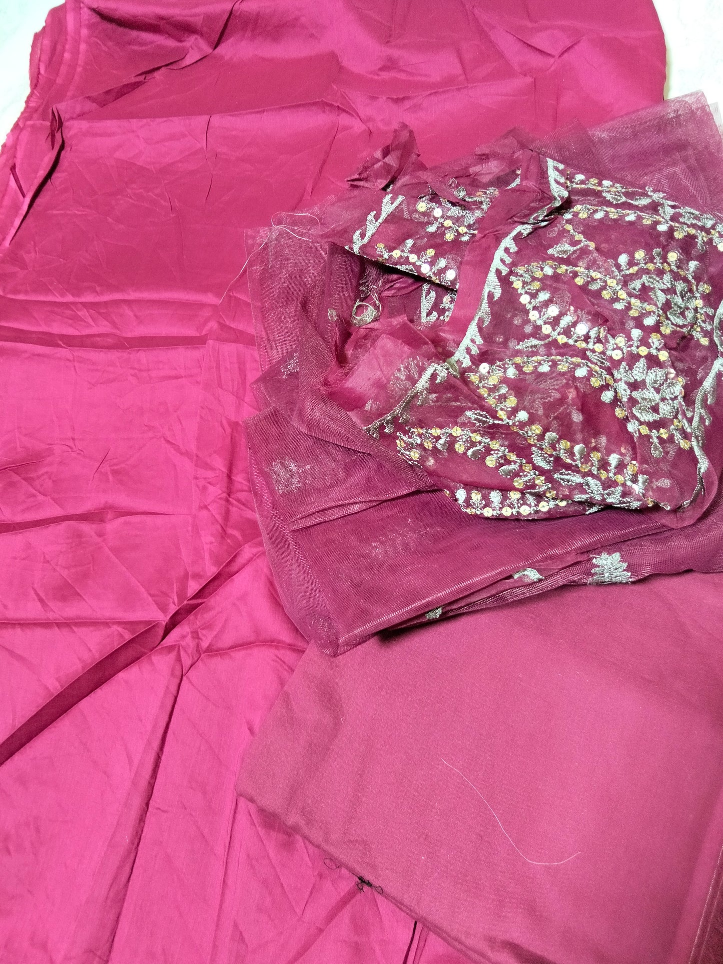 Sale plain lawn 2pc+embroided net dupatta+ trouser fabric