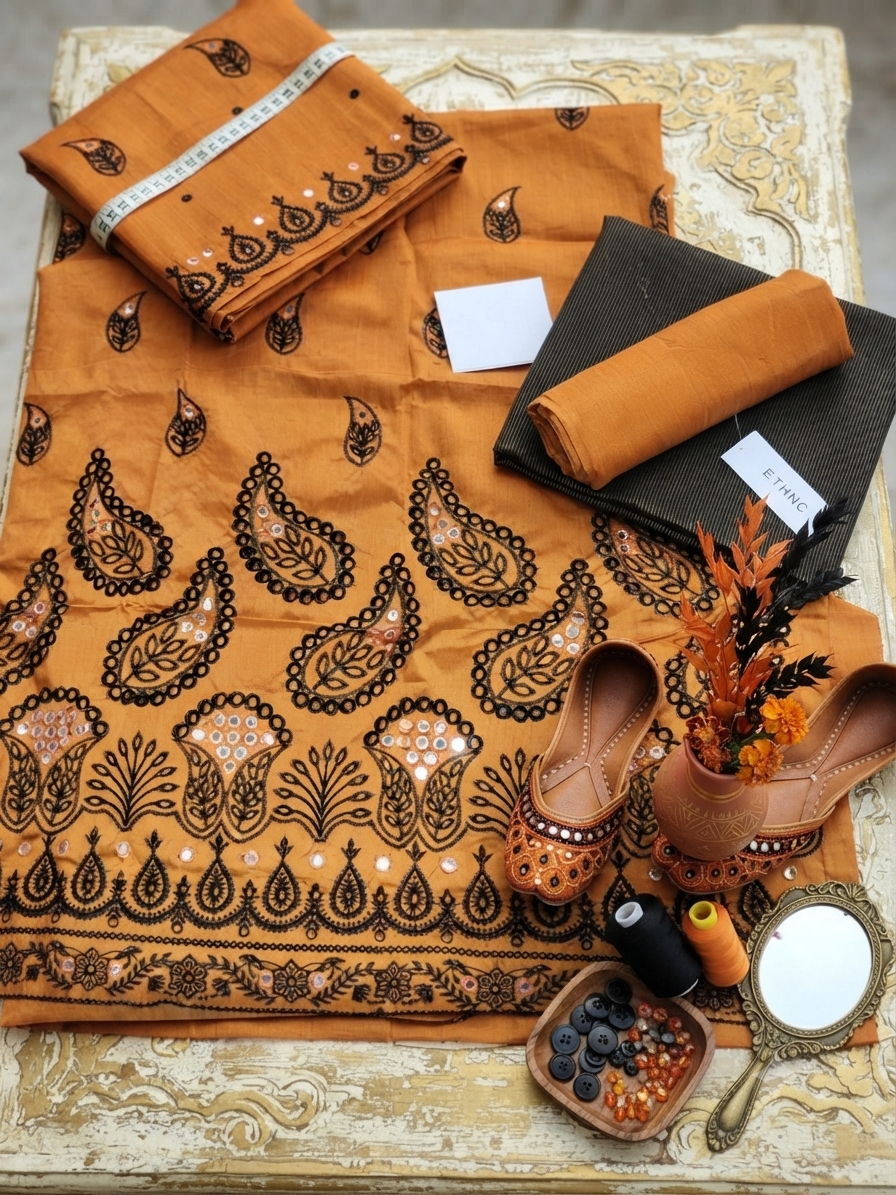 Sale Ethnic embroided cotton silk 3pc