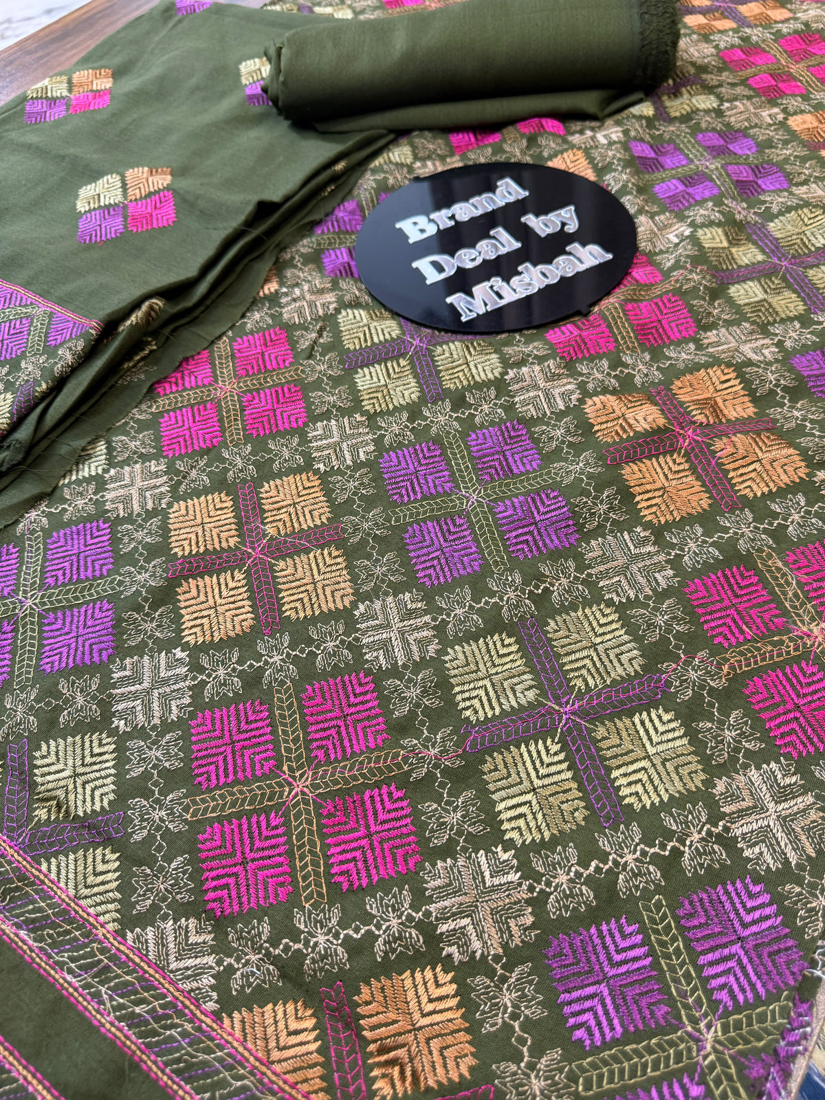Luxury embroided karandi 3pc with heavy embroided shawl light embroided shirt plain trouser