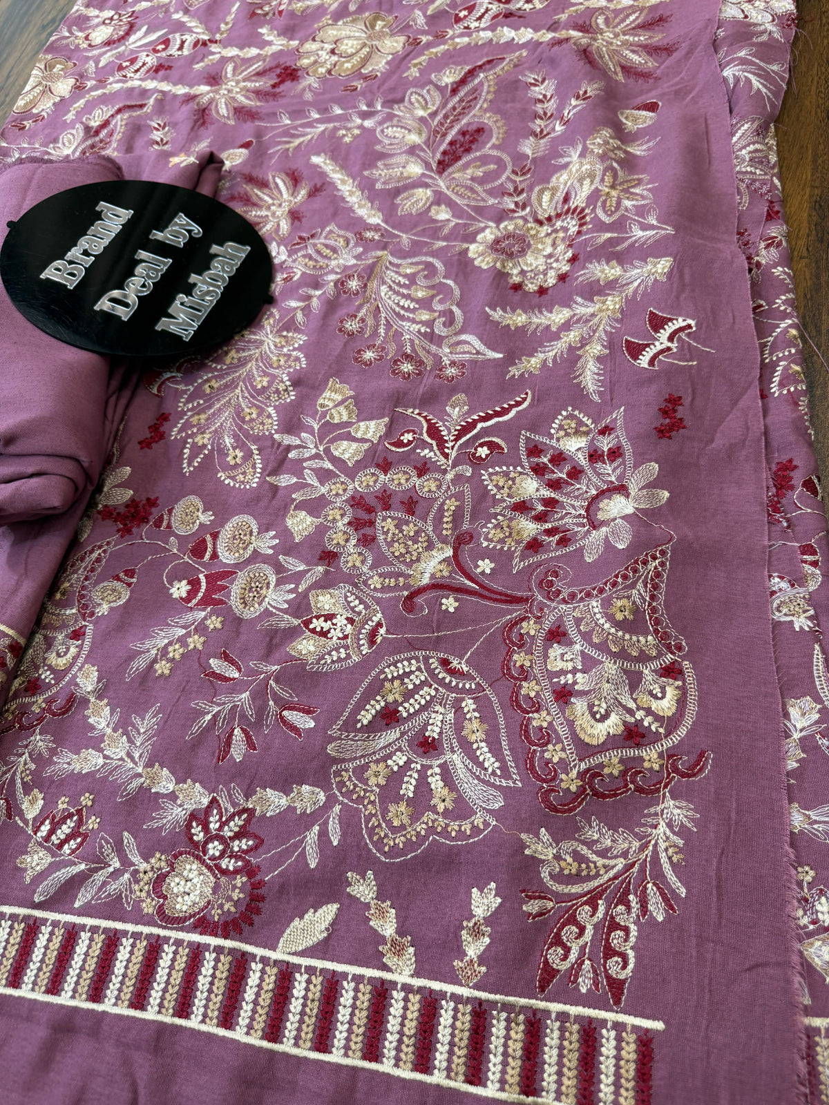 Luxury embroided karandi 3pc with heavy embroided shawl light embroided shirt plain trouser