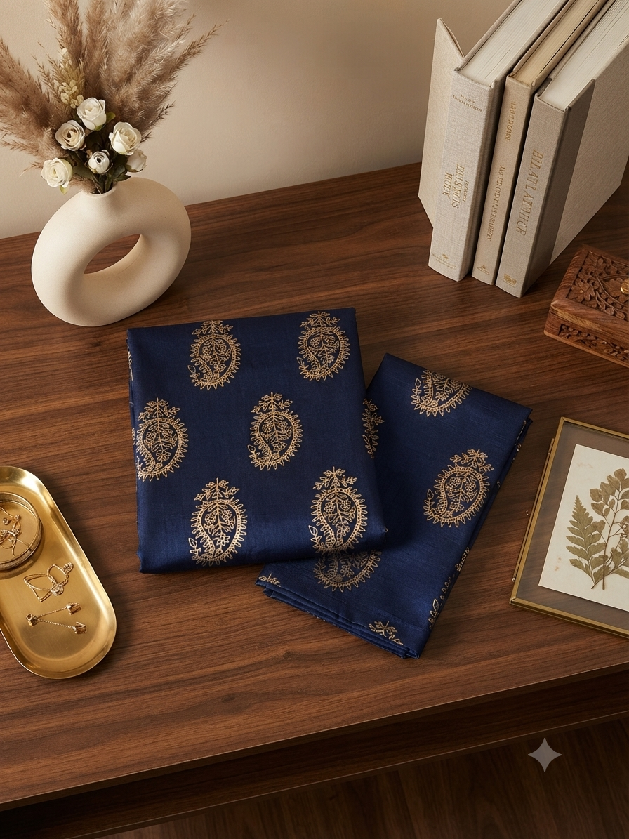 Block printed raw silk 2 pc