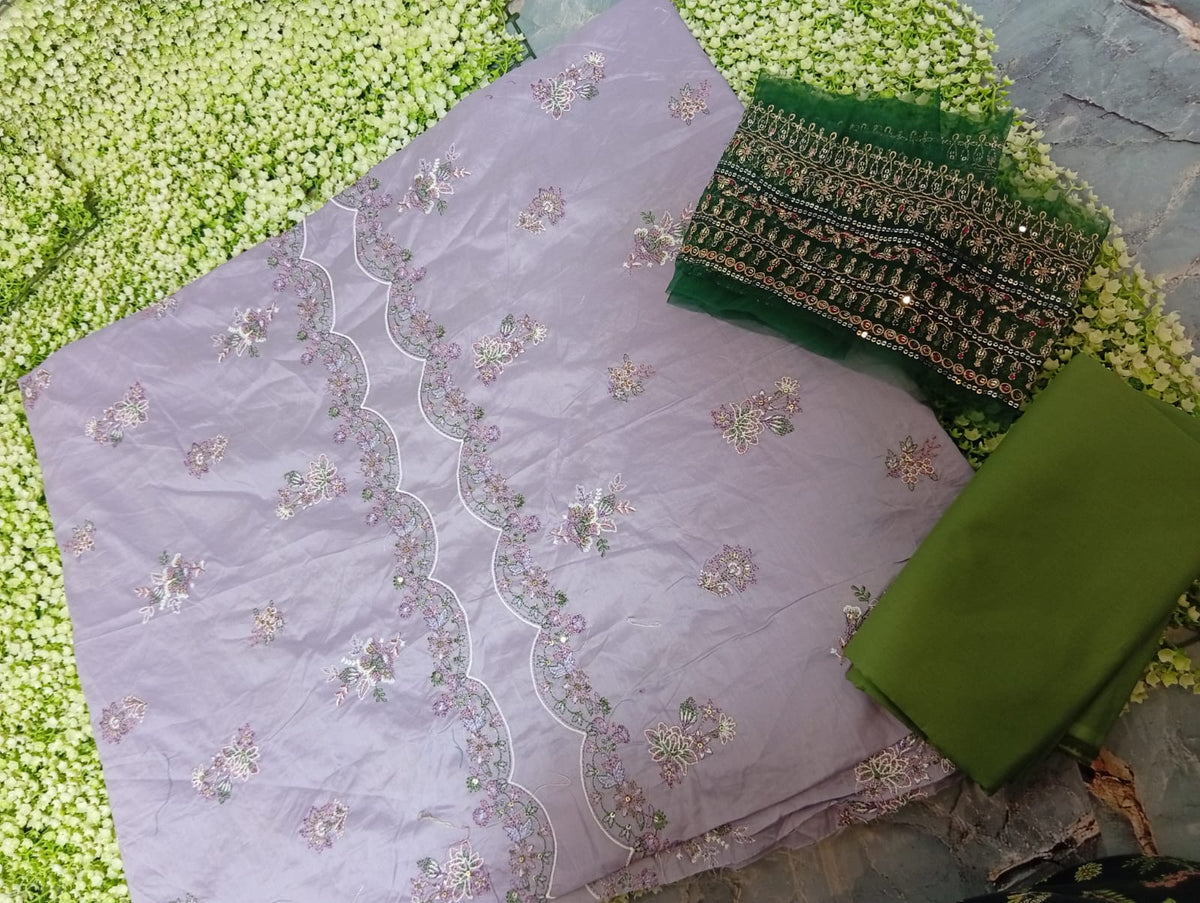 Batik embroided lawn shirt with plain trouser and embroided patche