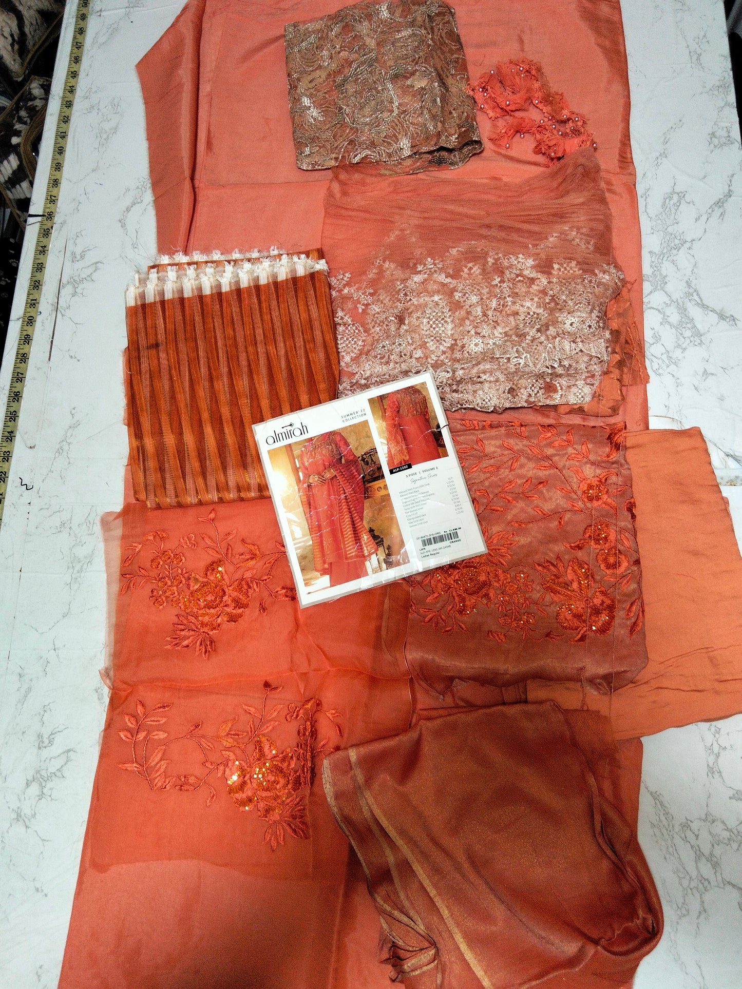 Sale Almirah summer collection embroided front cotton silk dyed trouser with organza dupatta with inner fabric
