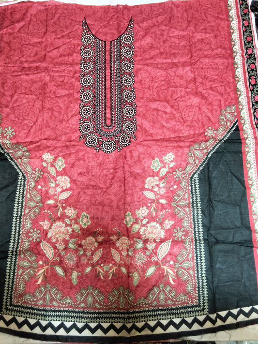 SALE Ethnic embroided shirt with chiffon dupatta dyed trouser 3pc