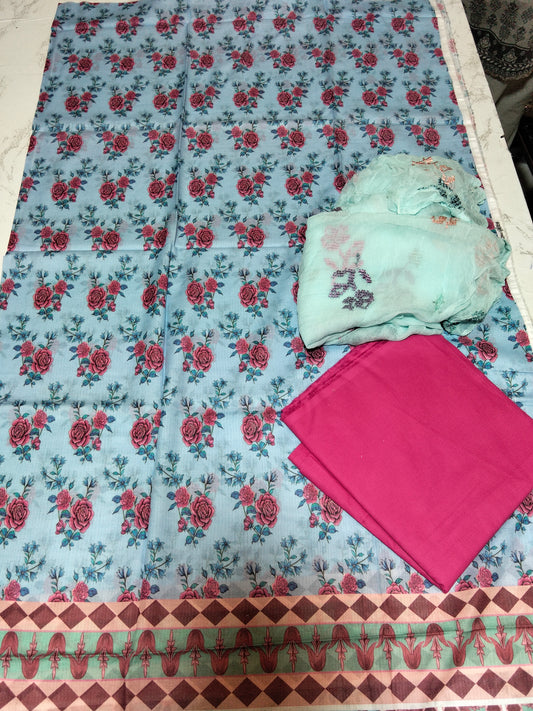 Sale printed lawn 2pc with plain trouser+ breeze embroided pure chiffon dupatta