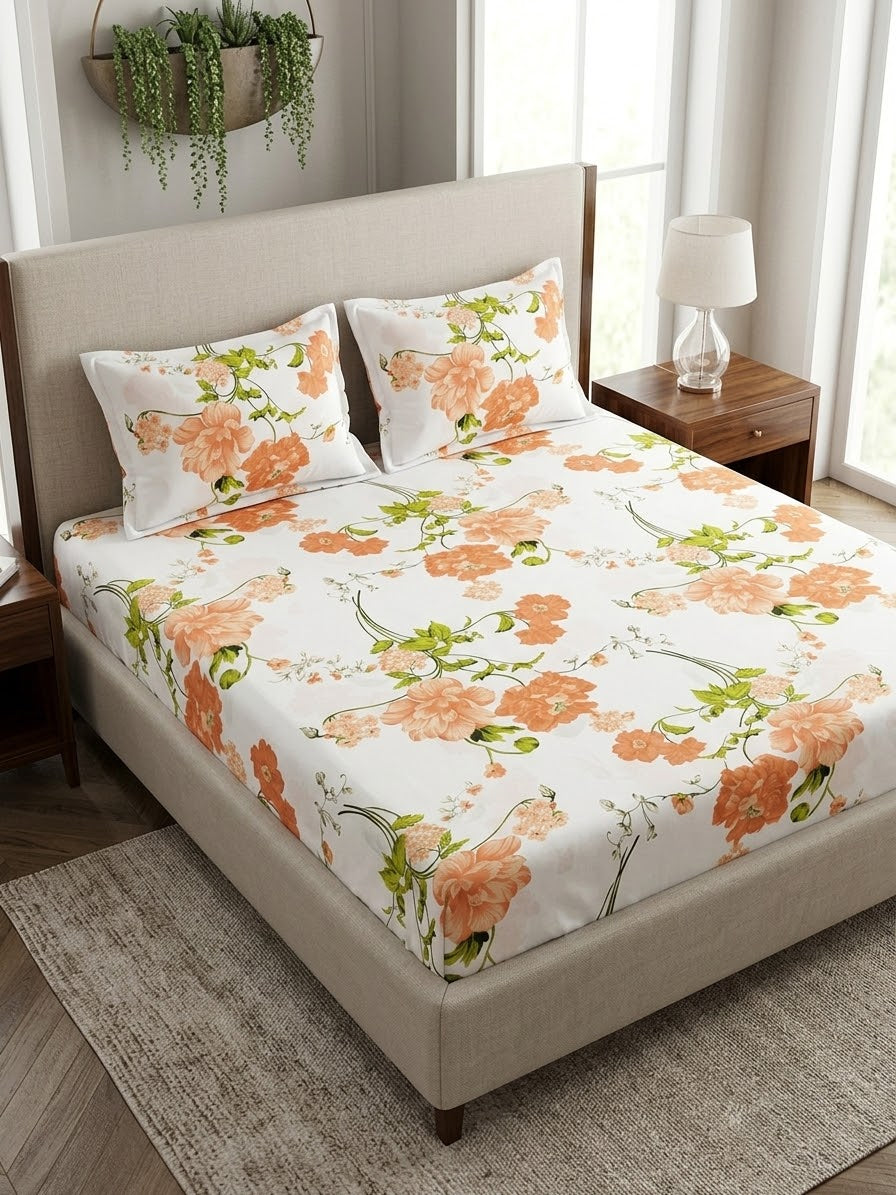 pure cotton stuff king size bed sheet with 2 pillow covers