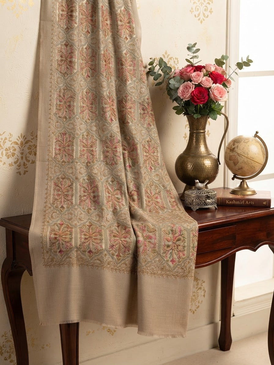 Winter embroided wool shawl