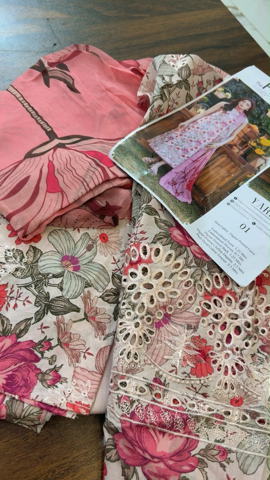 Sale yards embroided lawn 3pc printed chiffon dupatta with dyed cotton trouser