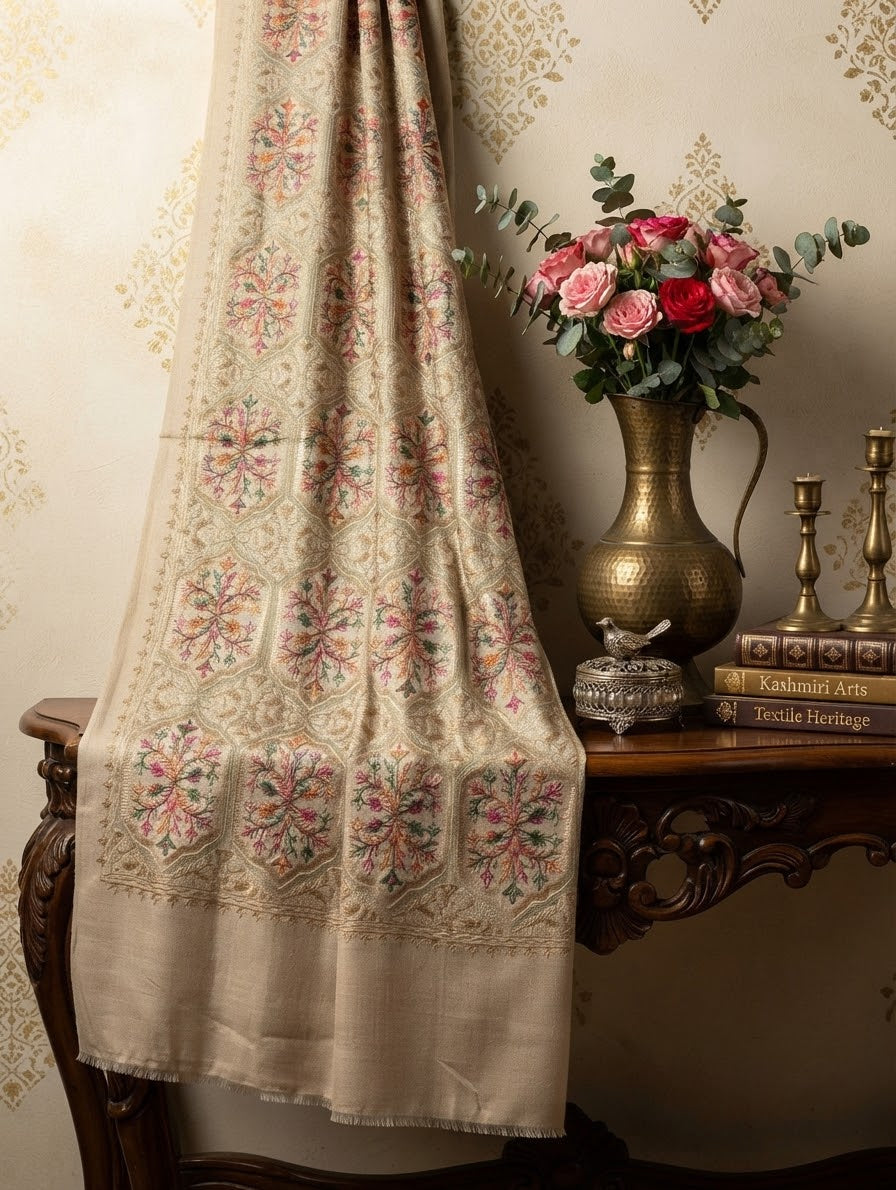 Winter embroided wool shawl