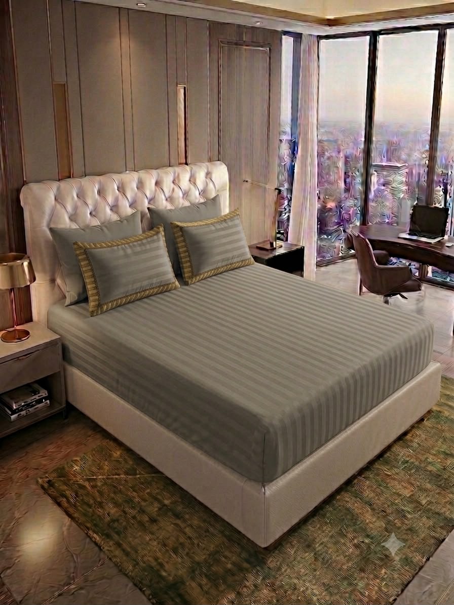 Dark army Fitted bed sheet & 2 pillow covers leather embosed cotton satin stuff
king size