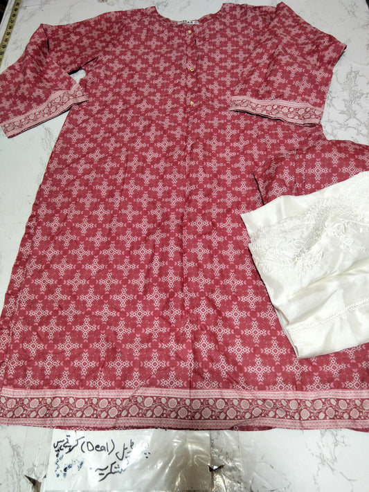 Sale Printed lawn stitch small 2pc  (Ch. 19.5)(Length. 39) trouser (Length. 37) + Silk embroided duptta