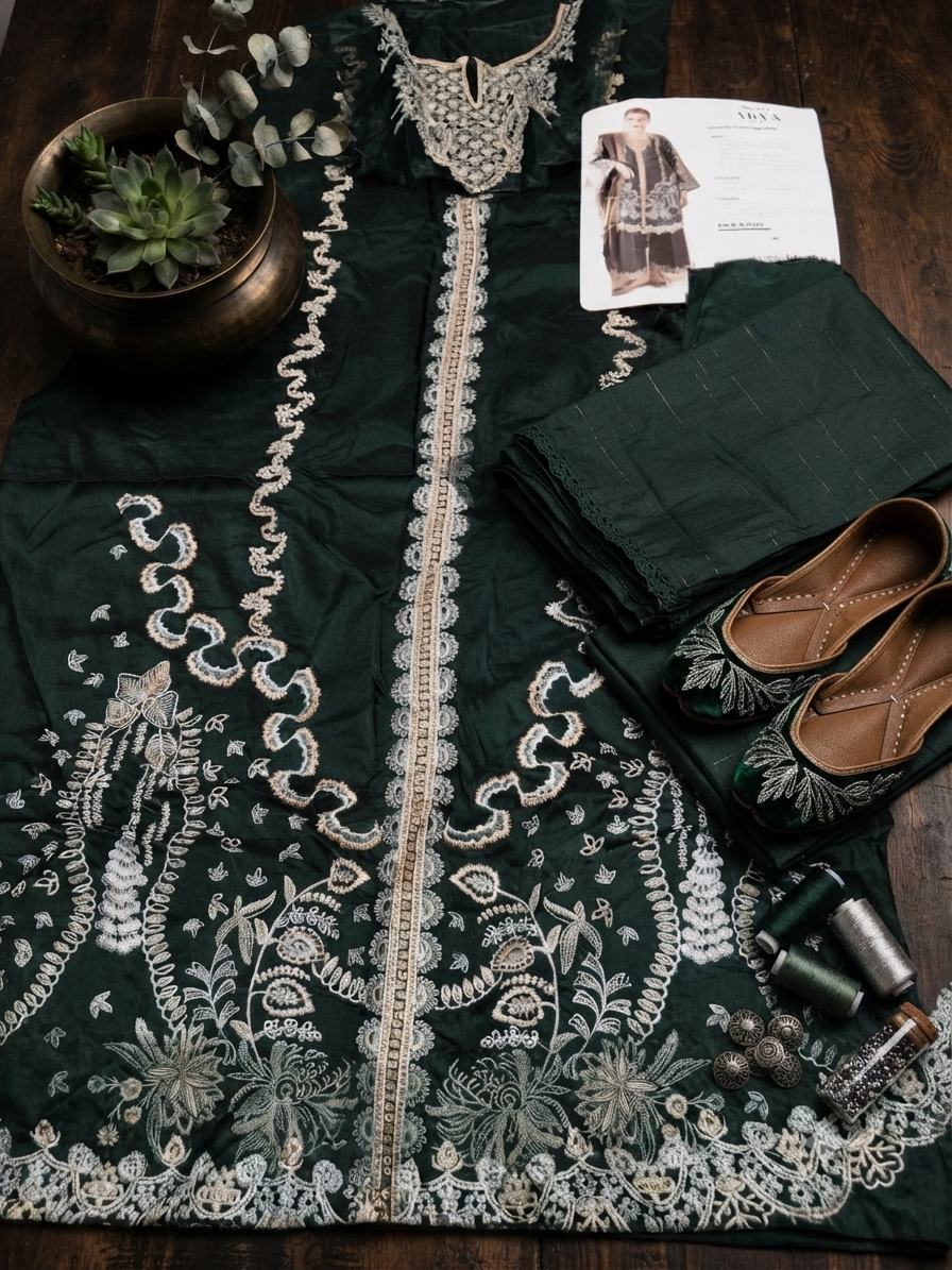 Sale Aabyaan embroided lawn 3pc with plain trouser and embroided patches