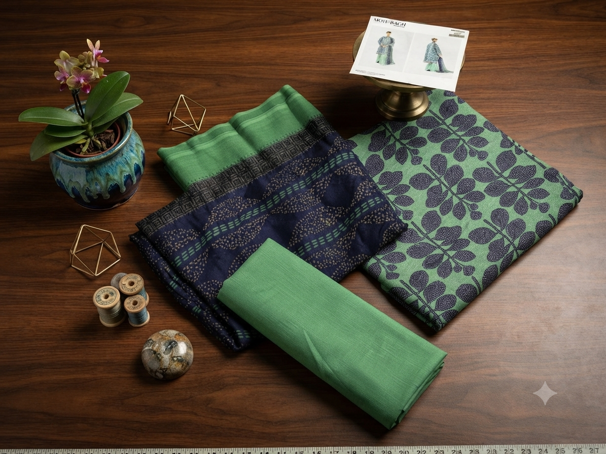 Sale mor bagh printed khadar 3pc with plain trouser and printed chiffon dupatta