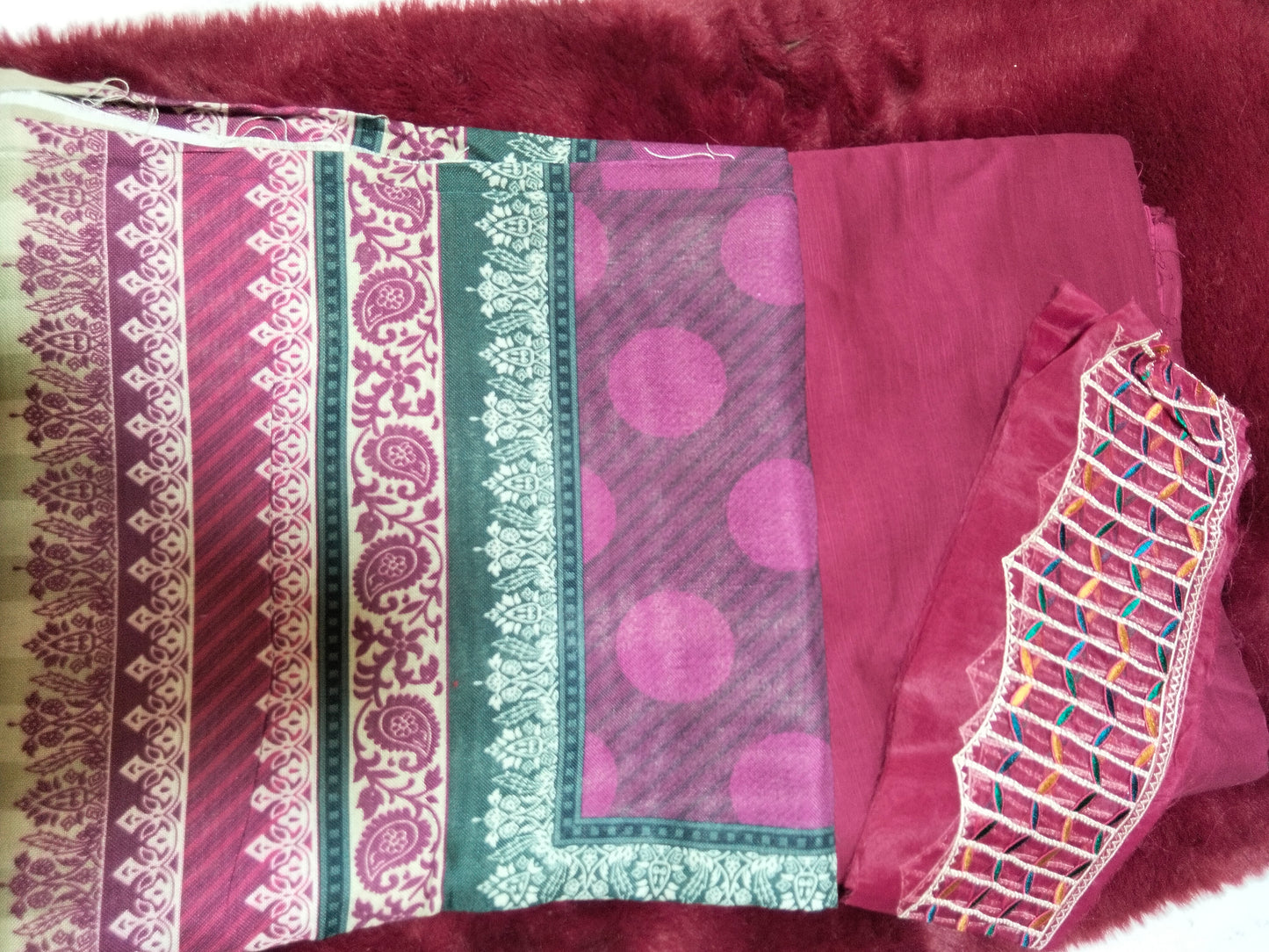 Sale Baroque plain khadar 3pc shirt and trouser with embroided patche and printed shawl (complete 3pc) winter