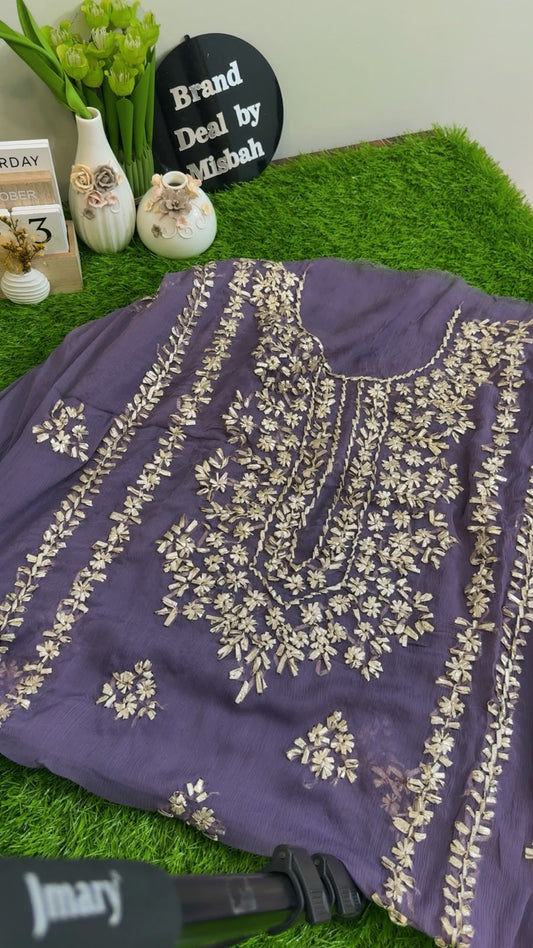 Luxury chiffon gotta work Shirt and Dupatta (L)
