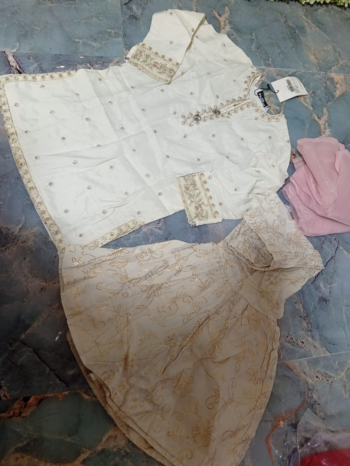 Sapphire kids embroided stitch Raw silk 3pc